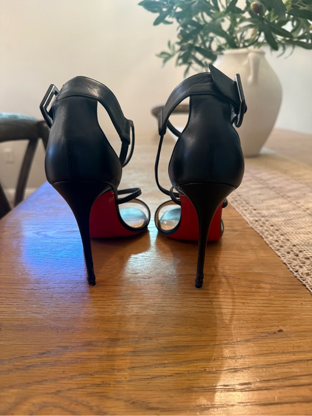 Christian Louboutin Black Leather Strappy High Heel Sandals - Picture 3 of 5
